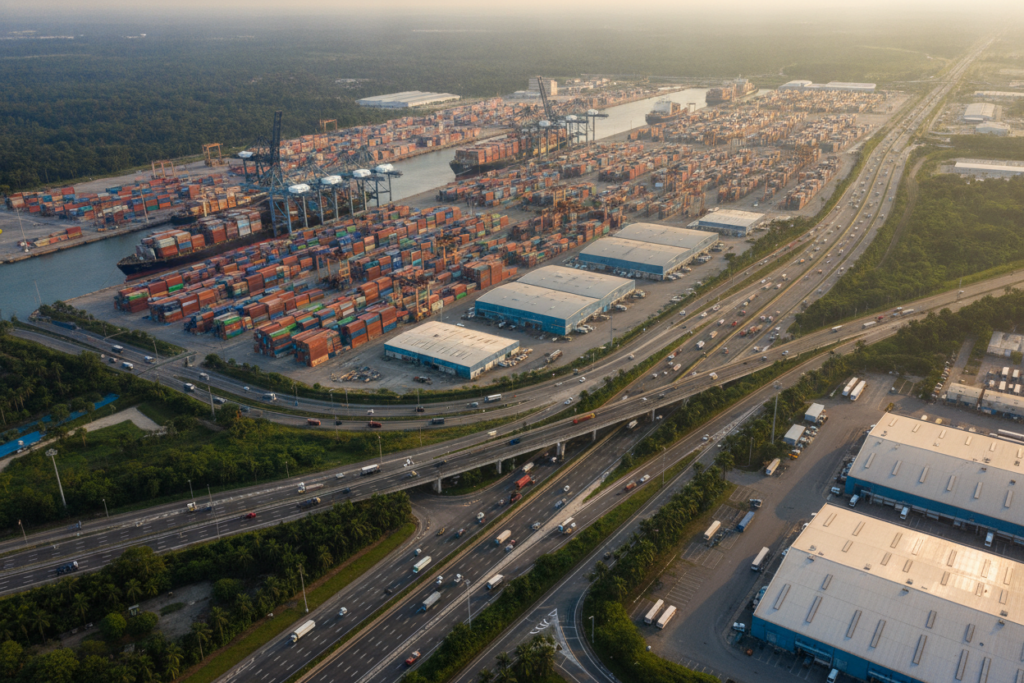 ASEAN logistics network connecting Singapore by port and road