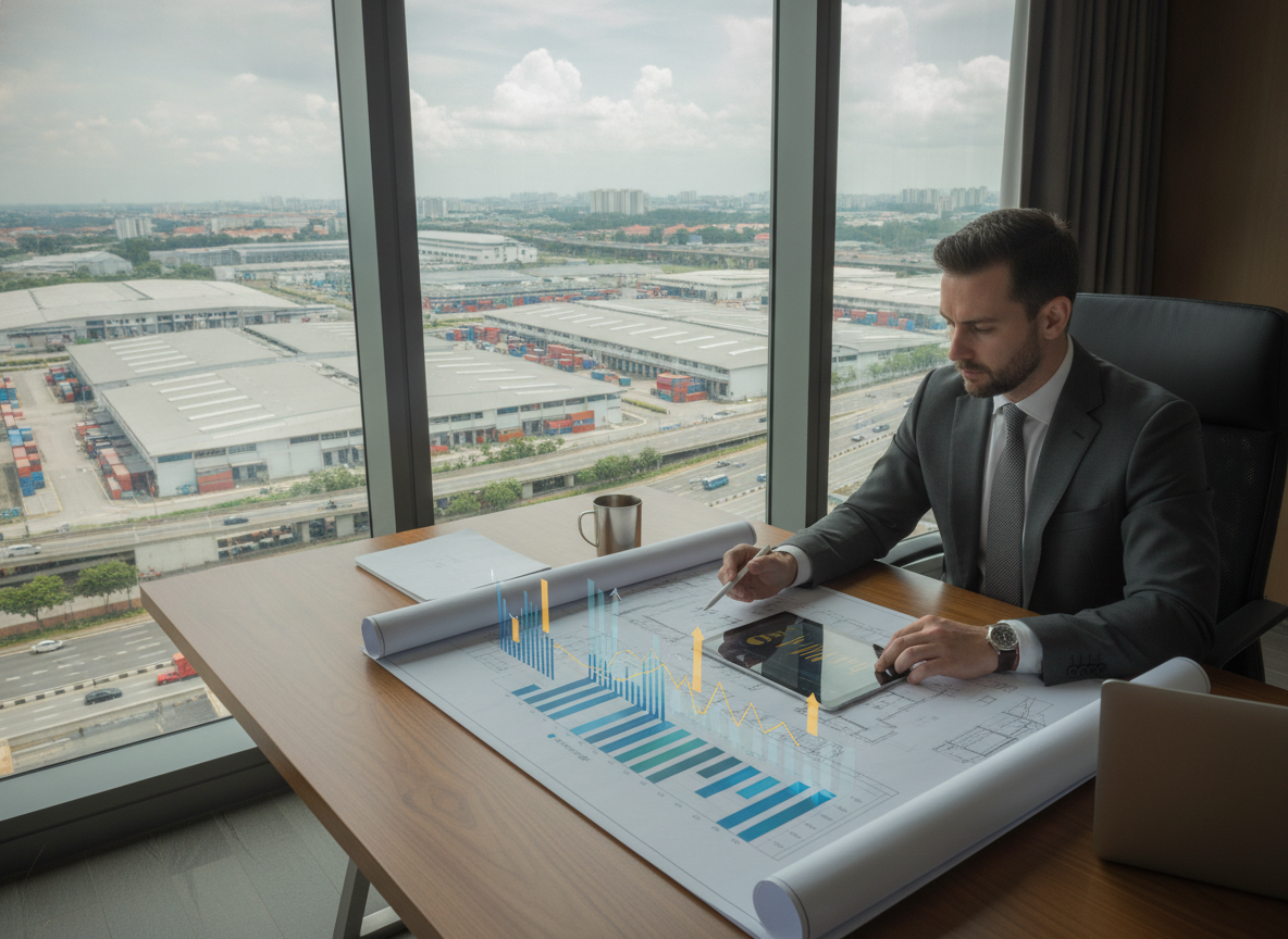 Property analyst reviewing Singapore industrial investment plans